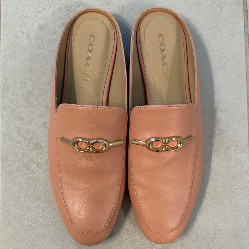 Coach Pink Leather Horsebit Loafer Mules with Gold Accents - Picture 2 of 9